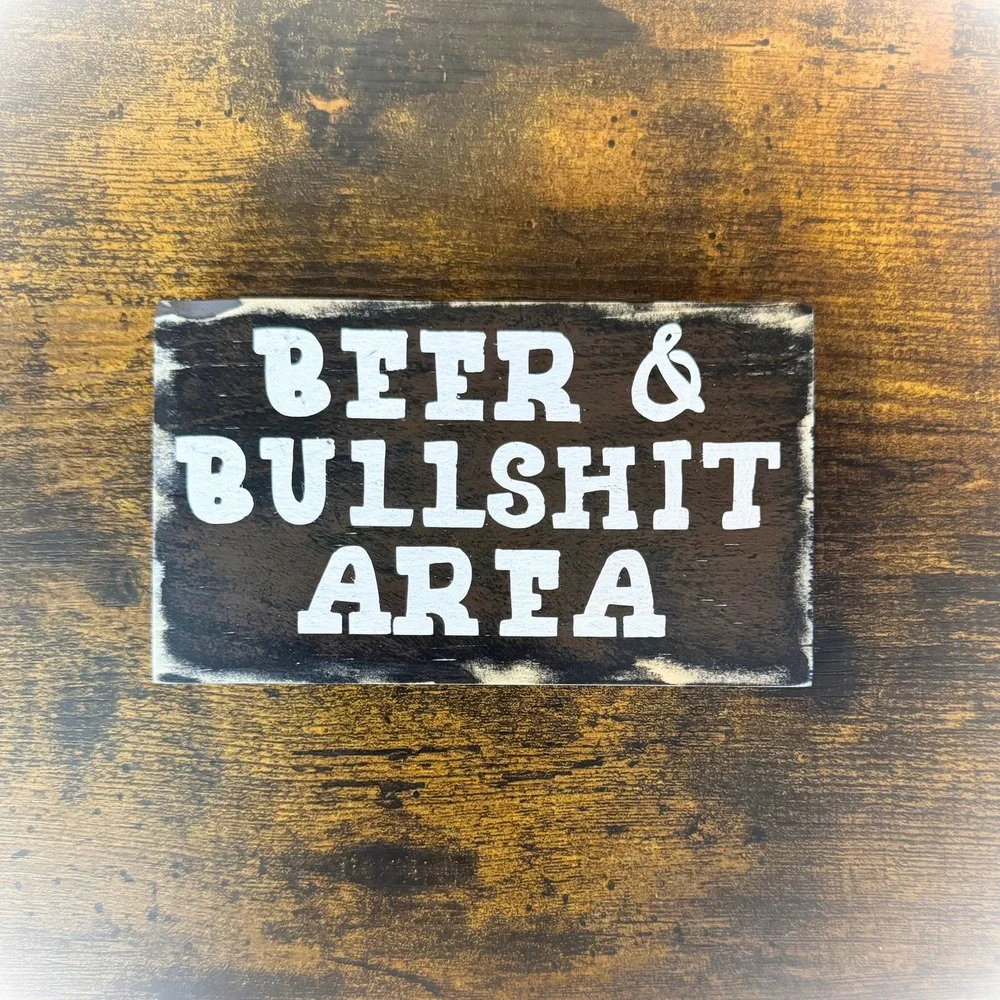 Beer & Bullshit Area Rustic‎ Wood Sign Basket Case Designs Man Cave Bar Decor